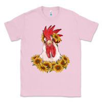 Bubblegum Pink rooster head with sunflowers Classic Tee - RanaPortraitStore