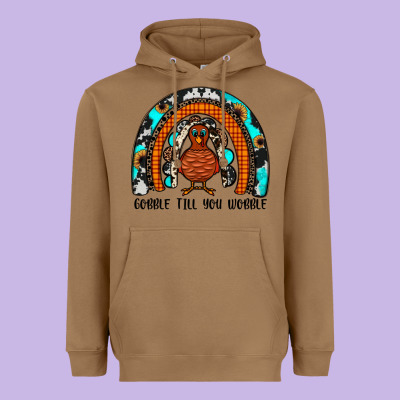 Gobble Till You Wobble Rainbow Heavyweight Hoodie Designed By Jahusdesignshop