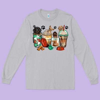 Dog Coffee Cups Long Sleeve Tee Designed By Zillion Design Studio