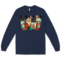 Navy dog coffee cups Long Sleeve Tee - Zillion Design Studio