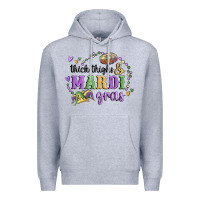 Heather Grey thick thighs mardi gras Premium Hoodie - MaliasSmallBusiness