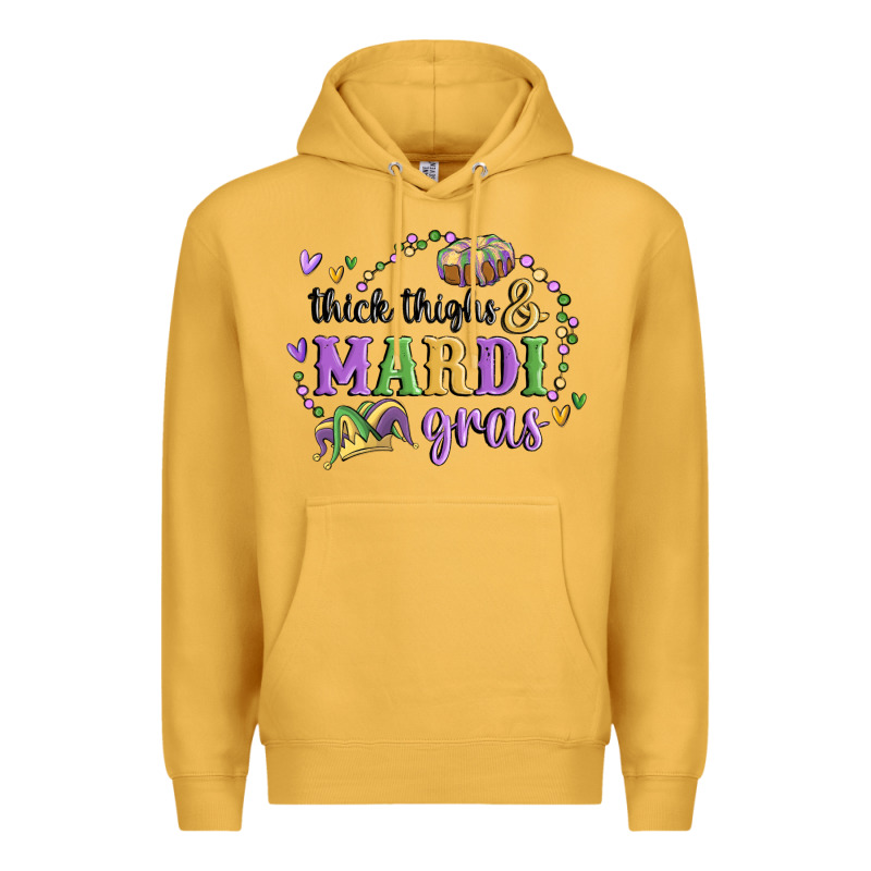Thick Thighs Mardi Gras Premium Hoodie by MaliasSmallBusiness | Teevron
