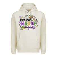 Oatmeal Heather thick thighs mardi gras Premium Hoodie - MaliasSmallBusiness