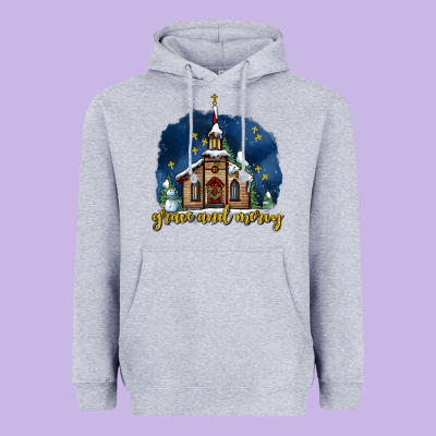Christmas Church And Snow Grace And Mercy Heavyweight Hoodie Designed By Adodesignshop