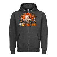 Charcoal Heather Thanksgiving Turkey Pumpkin Blessed Zipper Hoodie - CowhideDigitalArt