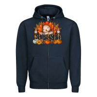 Navy Thanksgiving Turkey Pumpkin Blessed Zipper Hoodie - CowhideDigitalArt