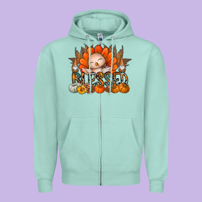 Thanksgiving Turkey Pumpkin Blessed Zipper Hoodie Designed By Cowhidedigitalart
