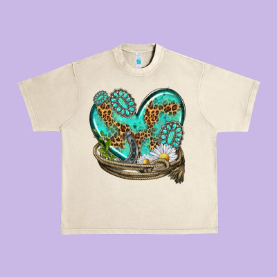 Urban Heavy Tee turquoise western heart with horseshoe