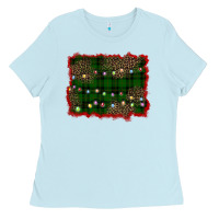 Baby Blue christmas green plaid background Ladies Tee - BarkalooDesign