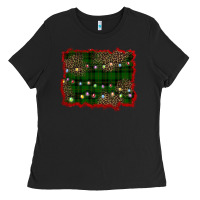 Black christmas green plaid background Ladies Tee - BarkalooDesign