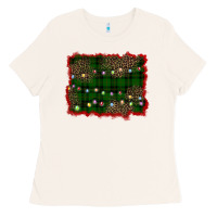 Christmas Green Plaid Background Ladies Tee | Teevron