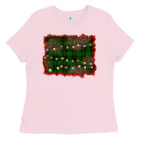 Bubblegum Pink christmas green plaid background Ladies Tee - BarkalooDesign