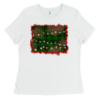 White christmas green plaid background Ladies Tee - BarkalooDesign