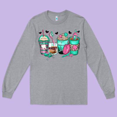 Dentist Coffee Cups Long Sleeve Tee Designed By Zillion Design Studio