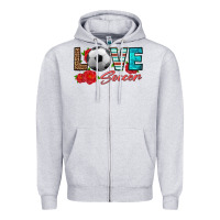 Heather Grey love soccer Zipper Hoodie - HRA Design Shop