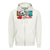 Oatmeal Heather love soccer Zipper Hoodie - HRA Design Shop