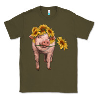 Army Green pig with sunflowers Classic Tee - RanaPortraitStore