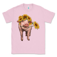 Bubblegum Pink pig with sunflowers Classic Tee - RanaPortraitStore