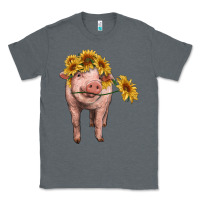 Charcoal Heather pig with sunflowers Classic Tee - RanaPortraitStore