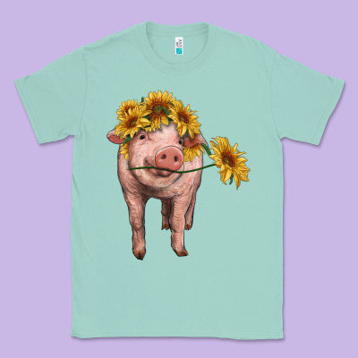 Pig With Sunflowers Classic Tee Designed By Ranaportraitstore