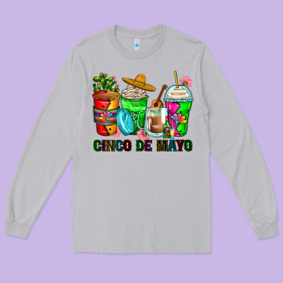 Cinco De Mayo Coffee Cups Long Sleeve Tee Designed By Zillion Design Studio