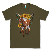 Army Green longhorn cow with sunflowers Classic Tee - RanaPortraitStore