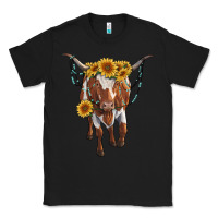Black longhorn cow with sunflowers Classic Tee - RanaPortraitStore