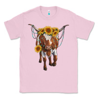 Bubblegum Pink longhorn cow with sunflowers Classic Tee - RanaPortraitStore