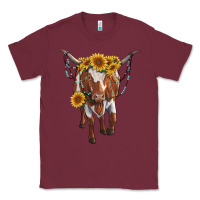 Burgundy longhorn cow with sunflowers Classic Tee - RanaPortraitStore