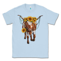 Dusty Blue longhorn cow with sunflowers Classic Tee - RanaPortraitStore