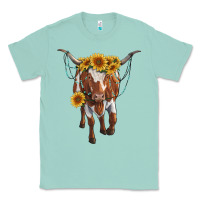Seafoam longhorn cow with sunflowers Classic Tee - RanaPortraitStore