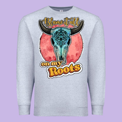 Blame It All On My Roots Bull Skull Black Premium Sweatshirt Designed By Jahusdesignshop