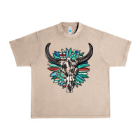 French Oak western bull skull with sunflower and gemstone Urban Heavy Tee - texasbilliewilder