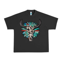 Western Bull Skull With Sunflower And Gemstone Urban Heavy Tee | Teevron