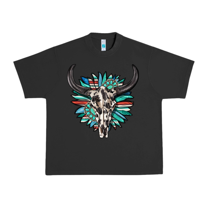 Western Bull Skull With Sunflower And Gemstone Urban Heavy Tee by texasbilliewilder | Teevron