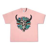 Salmon western bull skull with sunflower and gemstone Urban Heavy Tee - texasbilliewilder