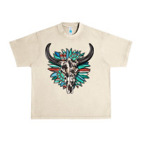 Sandshell western bull skull with sunflower and gemstone Urban Heavy Tee - texasbilliewilder