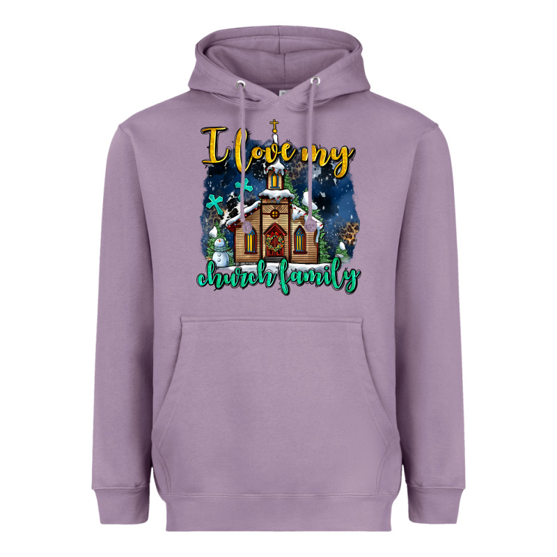 Christmas Church And Snow   ı Love My Church Family Heavyweight Hoodie by AdoDesignShop | Teevron