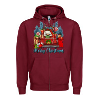 Burgundy merry christmas gnomes truck Zipper Hoodie - FaDigitalArtStudio