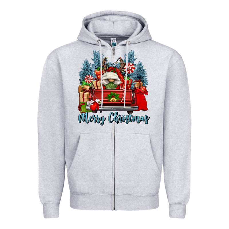 Merry Christmas Gnomes Truck Zipper Hoodie by FaDigitalArtStudio | Teevron