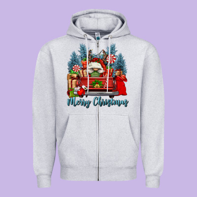 Merry Christmas Gnomes Truck Zipper Hoodie Designed By Fadigitalartstudio