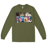 Army Green cat coffee cups Long Sleeve Tee - Zillion Design Studio