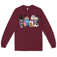 Burgundy cat coffee cups Long Sleeve Tee - Zillion Design Studio