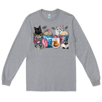 Heather Grey cat coffee cups Long Sleeve Tee - Zillion Design Studio