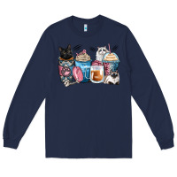 Navy cat coffee cups Long Sleeve Tee - Zillion Design Studio
