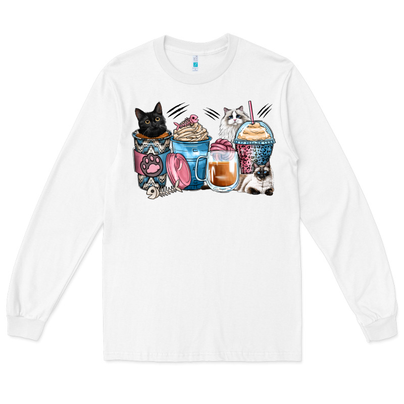 Cat Coffee Cups Long Sleeve Tee by Zillion Design Studio | Teevron