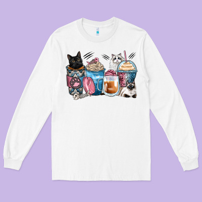 Cat Coffee Cups Long Sleeve Tee Designed By Zillion Design Studio