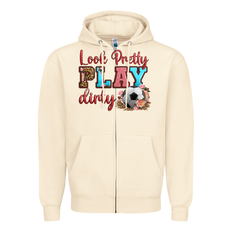 Look Pretty Play Dirty Soccer Zipper Hoodie by HRA Design Shop | Teevron