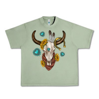 Oil Green western cow skull Urban Heavy Tee - texasbilliewilder