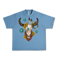 Pebble Blue western cow skull Urban Heavy Tee - texasbilliewilder